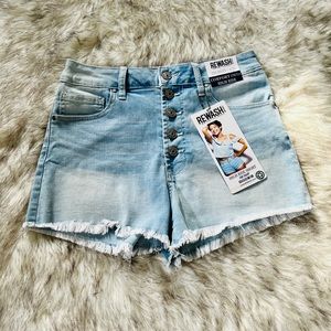 High Rise Size 3 Light Wash Button Fly Denim Shorts